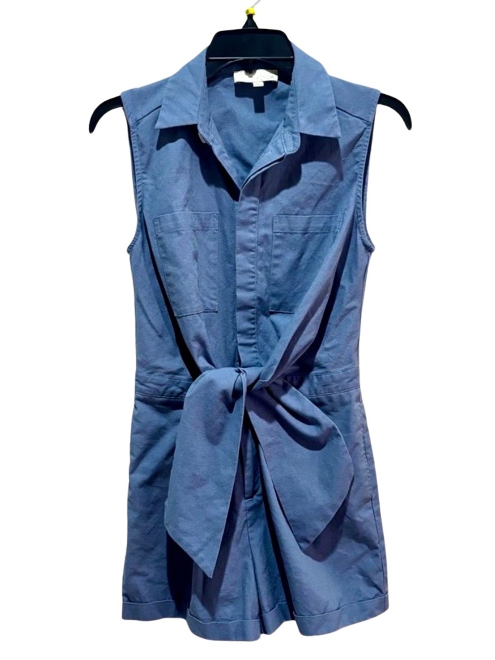 Pinch Blue Belted Utility Romper Collared Sleeveless Button Front Size Small - Picture 2 of 6